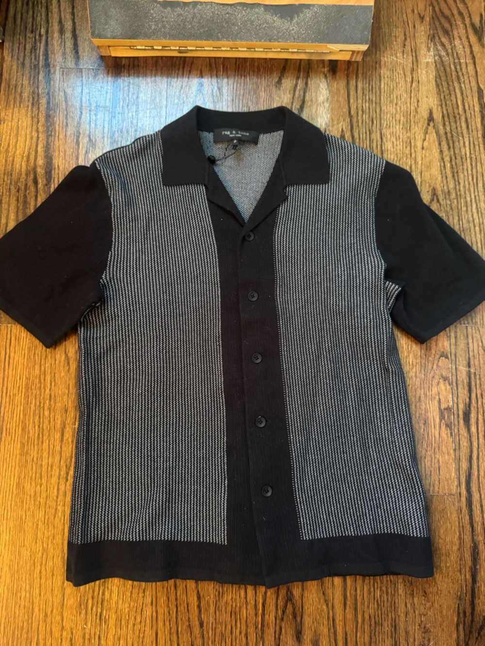 rag & bone Black and Gray Short-Sleeve Knit Polo